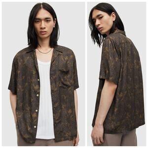 All Saints Men's Caiman S/S Camp Shirt in Brown Print size Small